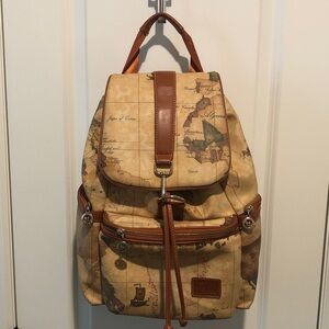 B. Angel Large Multi-Compartment Convertible Vegan World-Map Backpack Pls Read